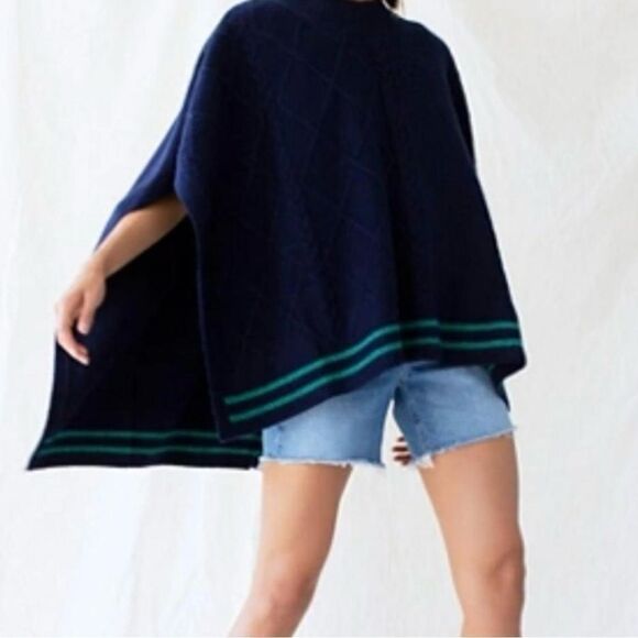 FREE PEOPLE Navy Blue Poncho Sweater - Picture 1 of 9